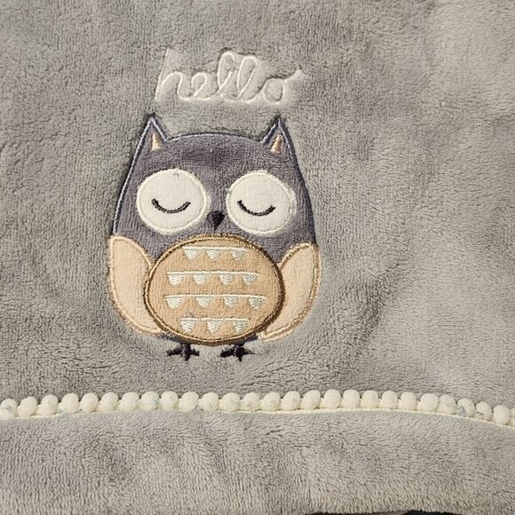 Gray baby blanket Hello owl Just Born - Picture 2 of 4